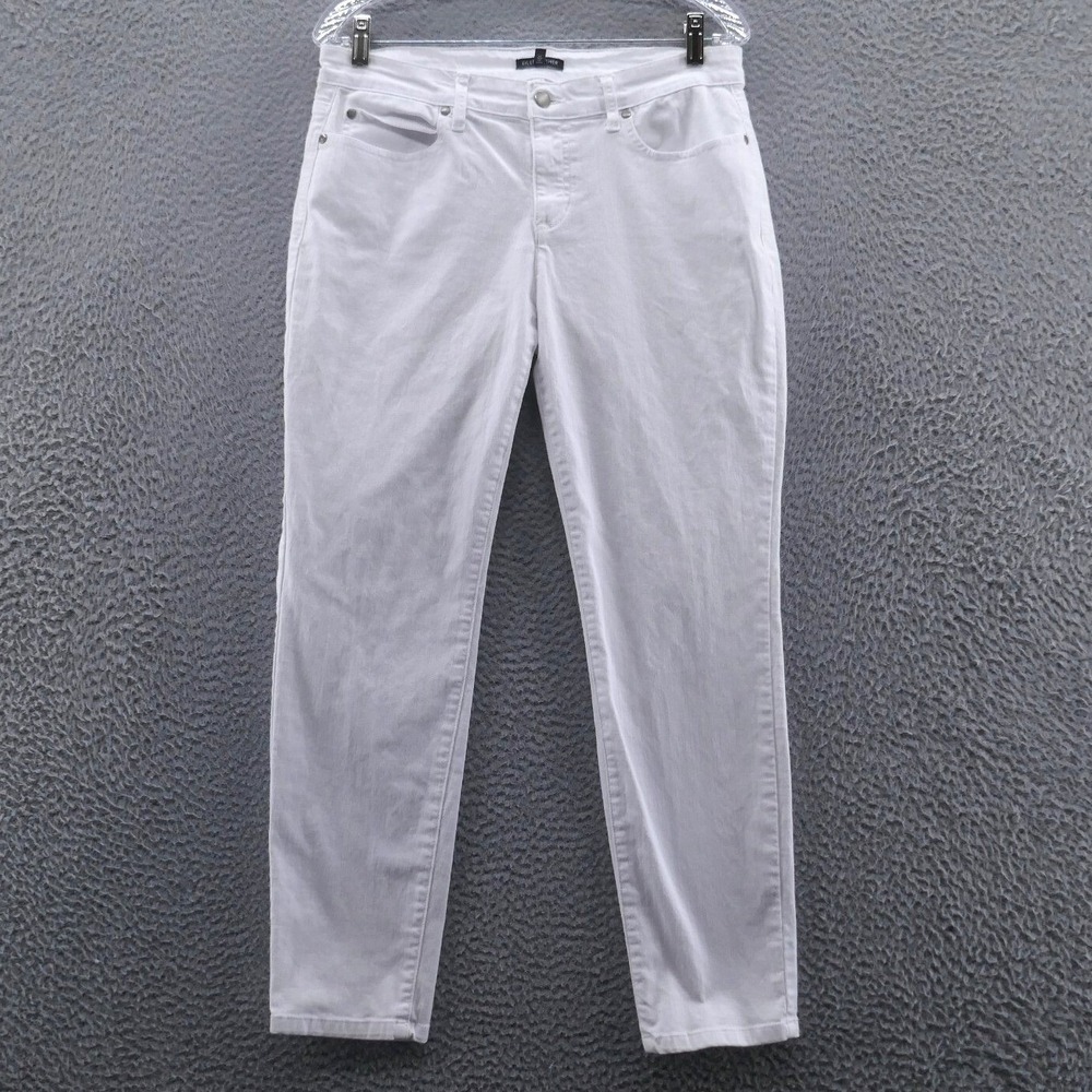 Eileen Fisher Womens White Organic Cotton Stretch Slim Straight Jeans Size 8